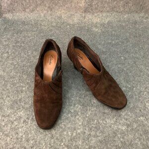Clarks Artisan Active Air Women's Brown Heel Leather Suede Pump Side Zip Shoes